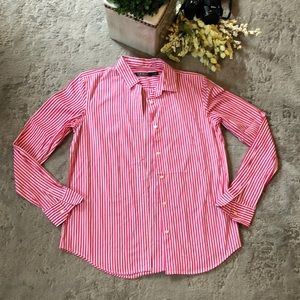 Vintage Lauren Ralph Lauren Women's Pink and White Striped Shirt